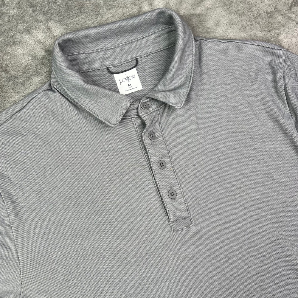 J Crew Oarsman Performance Polo Shirt Mens Medium Gray Solid Slim Fit Pique Knit
